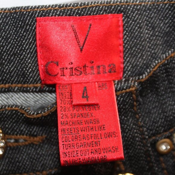 V Cristina Black Jeans with Lace and Rhinestone Button Accents - Picture 7 of 12